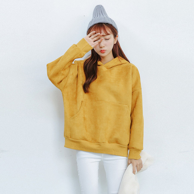 Новая Зимняя Sudaderas Mujer 2016 Harajuku Толстовки Женщин Капюшоном С Длинным Рукавом Случайные Замши Сгущает Толстовка Твердые Felpe Донна Топы