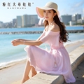 dabuwawa chiffon dress 2016 summer fashion ethnic slash neck sexy short sleeved princess wide hem slim