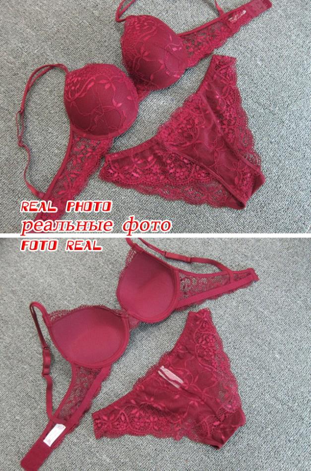 Hot sale the push up bra transparent lace bra & panties sets thin cup deep-V women sexy underwear bra set 0