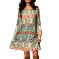Fashion Summer Vintage Ethnic Dress Sexy Women Boho Floral Printed Casual Beach Dress Loose Sundress
