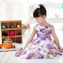 Dress Child Baby Girls Kids Clothes Summer Sleeveless Princess Party Purple Flower Bow Gown Full Dresses 2 4 6 7 8 9 10 Years