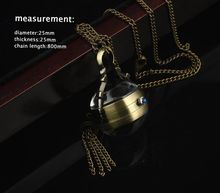 Retro Vintage Bronze Quartz Ball Glass Pocket Watch Necklace Chain Steampunk