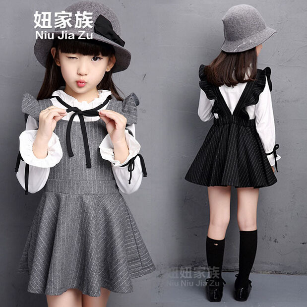 Children's Autumn Clothing Sets Kids Girls Pullover Clothes Set Child Girls Striped Dresses Suits Baby Girl t shirt + dress Sets
