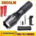 E17 XM L T6 3800 Lumens Zoomable LED Flashlight Torch light 2 4200mah 18650 Rechargeable Battery