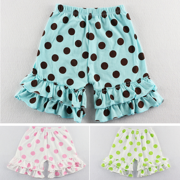 Здесь можно купить  Free Shipping 3 colors Polka Dot Design Cotton Double Ruffled Children Girl Shorts Short Pants Ruffle Pants in 1-6T Wholesale  Детские товары