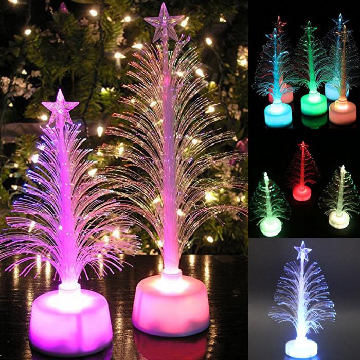 Colored Fiber Optic LED Light Up Mini Christmas Tree with Top Star 