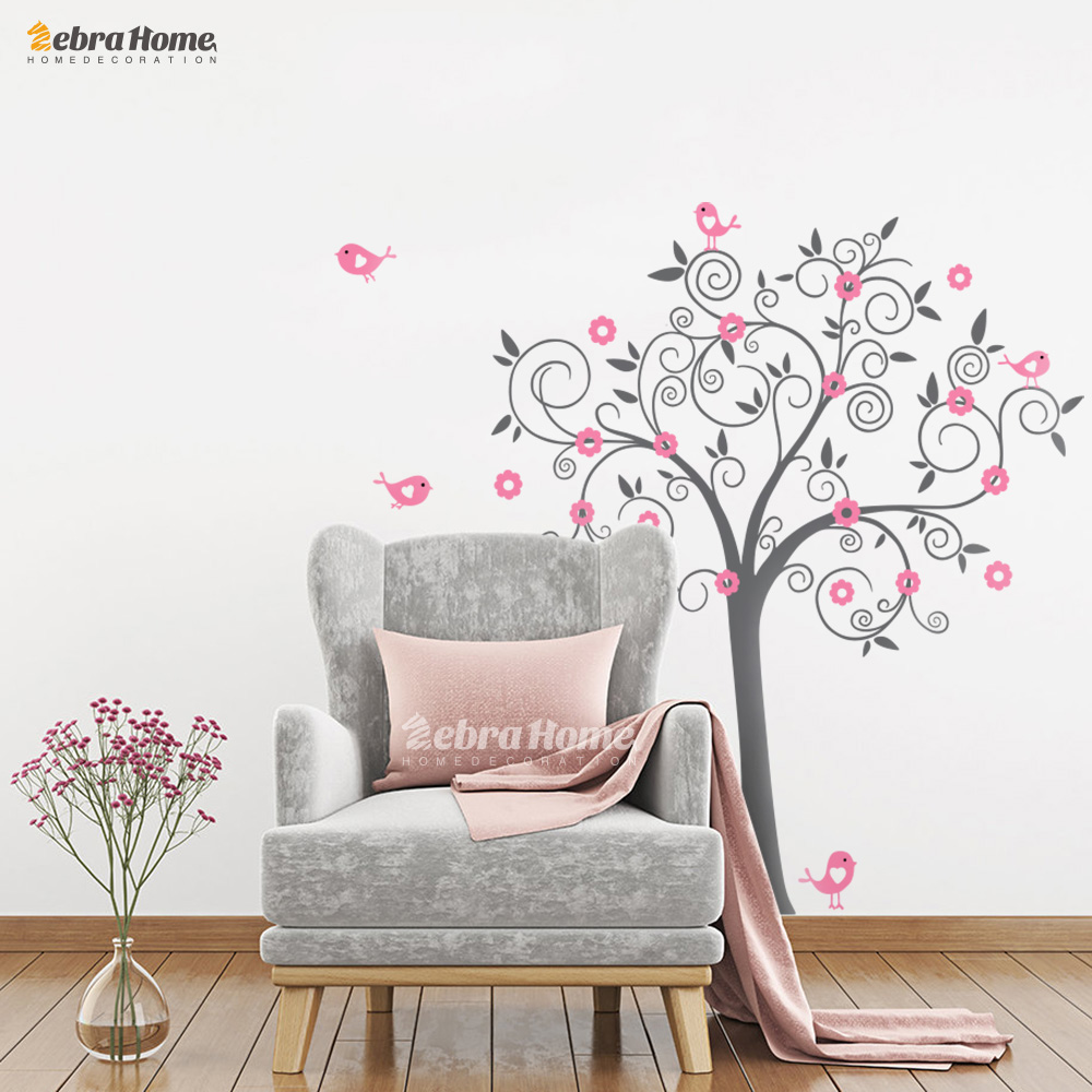 Vogels bloemen art vinyl boom muurstickers voor kinderkamer home ...