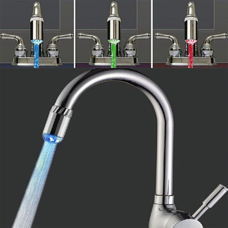 1pc 3 Colors Sensor LED Light Water Faucet Tap Temperature For Kitchen Bathroom