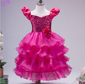 New Arrivals 2016 Kids Birthday Girl Dress Cute Sequin Puff Sleeve Princess Bowknot Dress Baby Dresses