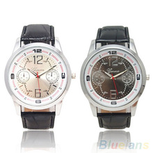 La vendimia de hombre ginebra Faux Leather Band ronda Dial cuarzo analógico reloj de pulsera 2EBE