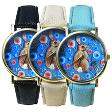 Para mujer elegantes mujeres de pulsera encantadora lindo conejo pulsera de cuarzo analógico Dial redondo de la aleación correa de cuero de imitación