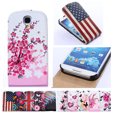 2015 New For Samsung Galaxy S4 i9500 i9505 Stand Case Butterfly Flower Flag Pattern Wallet About PU material Case Free Shipping