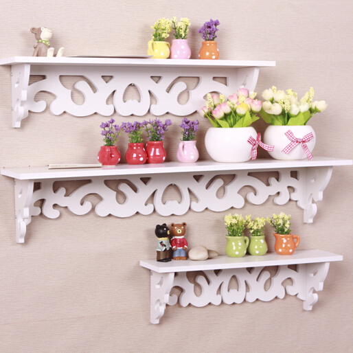 White Carved Wall Panels Wall Corner Shelf Storage Rack Holder Shelves Bolt Inserting Type Three layers Shelves Simplicity