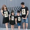 Summer Family Matching Outfit Cartoon Mickey Off Shoulder Black T shirt Mother Daughter Dresses Dad Son