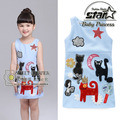 2016 Girls Summer New Elegant Cartoon Embroidery Vestidos Children s Casual Sleeveless Princess Party Kitty Applique