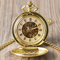 Full Gold Color Smooth Hand Wind Pocket Watch Pendant Gift Men Mechanical Double Hunter Simple Steampunk