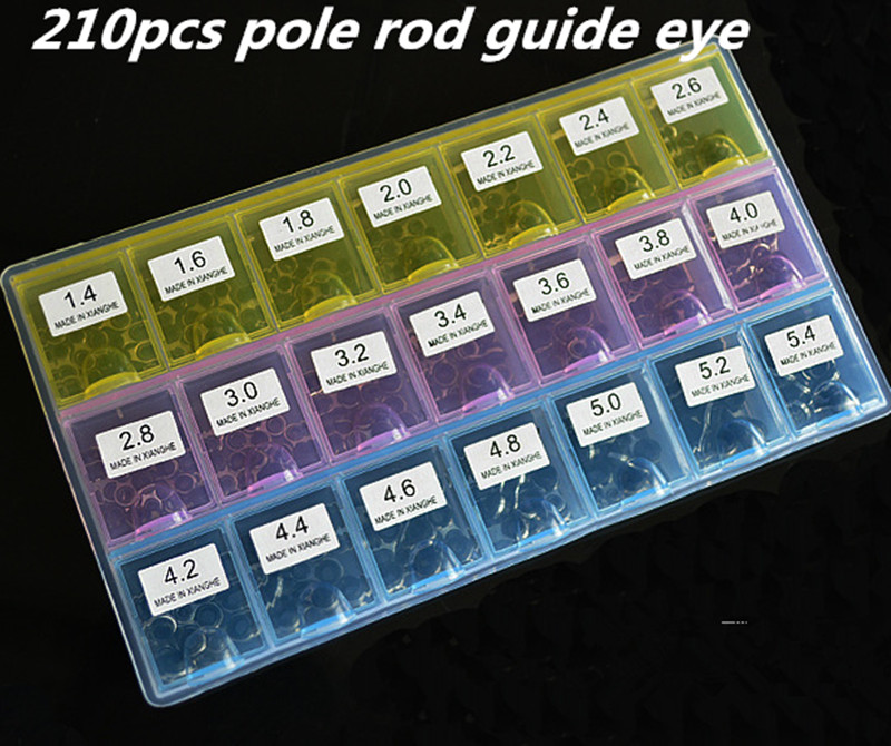 Фотография 210Pcs Fishing Rod Guide Guides Tip Set Repair Kit DIY Eye Rings Different Size Stainless Steel Frames with Fish Box  538