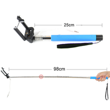 Brand New Fresh Self timer Cable Take Pole Selfie Stick Blue Monopod for ISO and Android