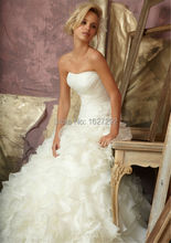 Vestido De Noiva 2015 Custom Made Elegant Pleat Ruffles Strapless Organza Wedding Dress Vestido De Casamento