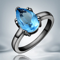 2016 New Delicate Blue CZ Diamond Waterdrop Rings Fashion 18K Black Gold Blue Sapphire Chunky Wedding