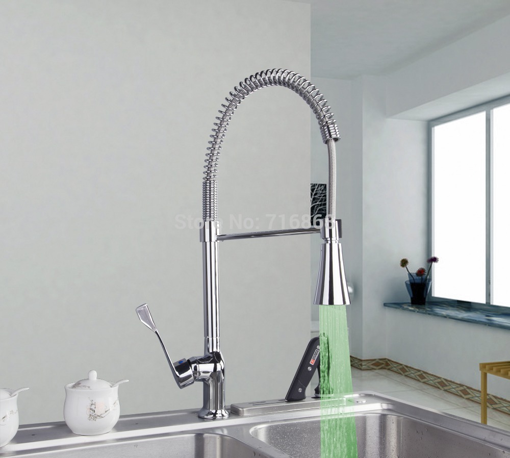 Morden Hot & Cold Device polished chrome LED pull out kitchen sink &bathroom basin Mixer Tap Faucet KL-015