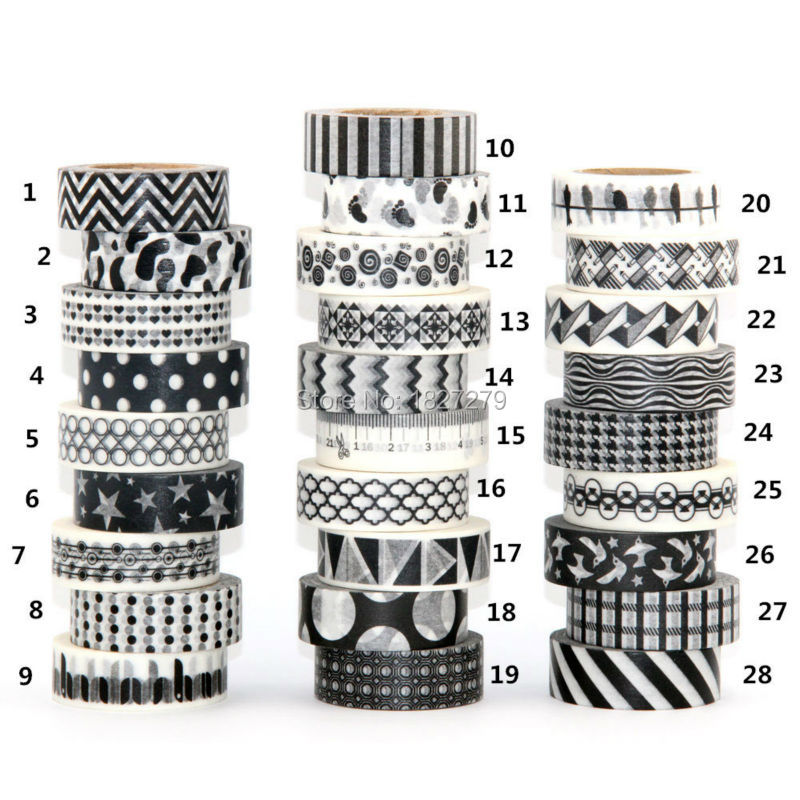 1X 15mm Tape Black White set Dot Flower Star Print Scrapbooking DIY Sticker Decorative Masking Japanese