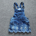 New Arrival 2017 Girls Denim Sundress Girls Silver embroidery Sundress Kids Suspender Denim dress Child Casual