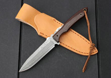 Nuevo llegamos alta calidad OEM del acero de damasco straight supervivencia que acampa cuchillos de hoja fija del cuchillo de caza herramienta mano mejor regalo edc