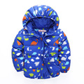 2016 New Boys Outerwear Coats Kids Printing Dinosaur Thick Down Parkas Handsome Casual Thermal Children Clothes