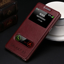 PU Leather Flip Cover/Stand for Samsung Galaxy A3 with Touch Screen Window