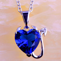 lingmei Heart Cut Sapphire Quartz White Topaz Silver Chain Necklace Pendant Women High Quality Jewelry Free Ship Wholesale