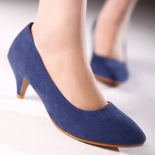 Ladies Shoes Low Heels Pointed Toe Fashion Pumps Causal Cone Heels Women Shoes Blue Black Red