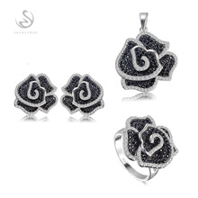 New pattern 925 sterling silver jewelry White and Black Cubic Zirconia heart set (ring/earring/pendant) SSS–3789set sz6 7 8 9
