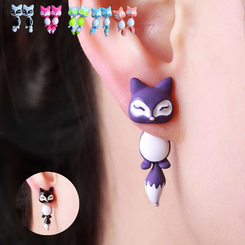 New Fashion Yellow Purple Black Animal Cute Fox Stud Earrings For Women Jewelry Gifts 0418