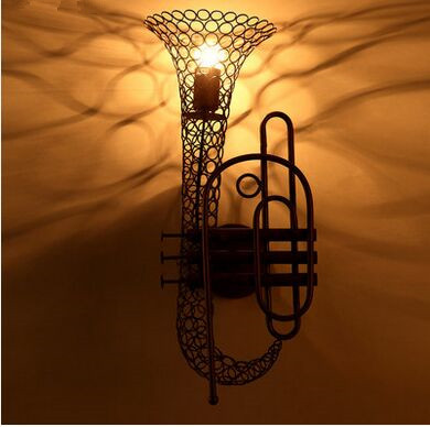 Creative personality saxophone wall light loft industrial style iron wall lamp bar coffee shop restaurant aisle retro light