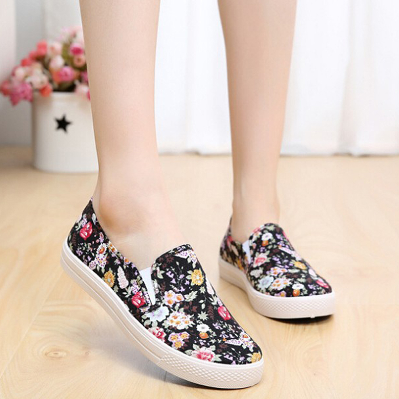 Zapatos de Mujer 2016 Del Verano de Los Holgazanes de Lona planos de Las Señoras Resbalón En Florales Alpargatas Pisos Sapatos Femininos zapatos mujer