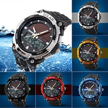 2015 New Solar Power LED Digital Electronic Watch Men Sport Watches 5ATM Waterproof Casual Dress Military Quartz Wristwatch
