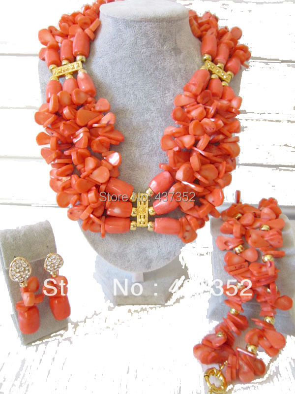 Amazing! Pink Coral Wedding Jewelry Set African Costume Jewelry Coral Beads Jewelry Sets Necklace Bracelet Clip Earrings CWS-048