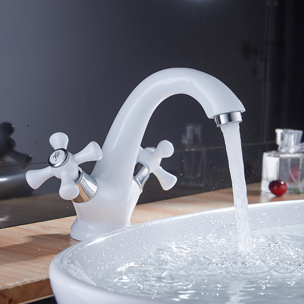 Elegant Deck Mount Two Cristal Handles Basin Faucet White & Gold Bathroom Sink Mixer Tap w/ hot and cold water BR-9136 Elegant Deck Mount Two Cristal Handles Basin Faucet White & Gold Bathroom Sink Mixer Tap w/ hot and cold water BR-9136