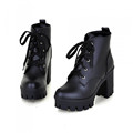 New Style Lace Up Women Ankle Western Boots Fashion Square Heel Platform Martin Shoes Thick Heel