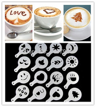16Pcs/set Fashion Cappuccino Coffee Barista Stencils Template Strew Pad Duster Spray Tools
