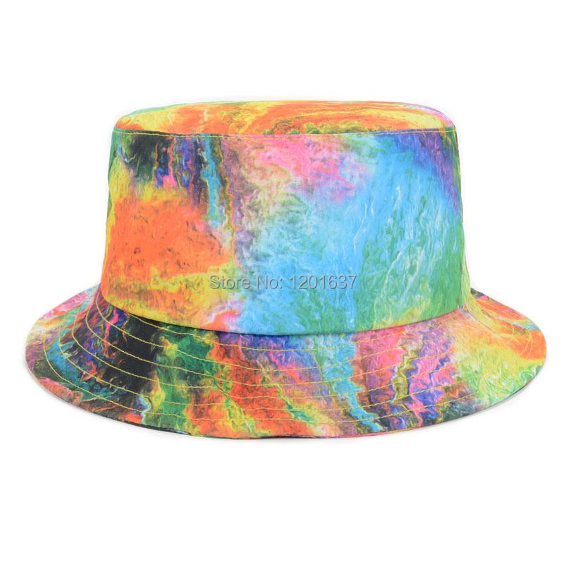 New Design Ladies Bucket Hats Rainbow Multi Print Beach Bucket Hat For Women Casual Fisherman ...