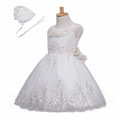 2016 Lace white Newborn girls christening baptism dresses with hat 1 year girl baby birthday party