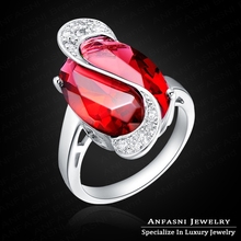 Elegant High Imitative Ruby Diamond Party Ring Gorgeous Real Platinum Plated Oval Shape Zircon Ring With Austrian Crystal