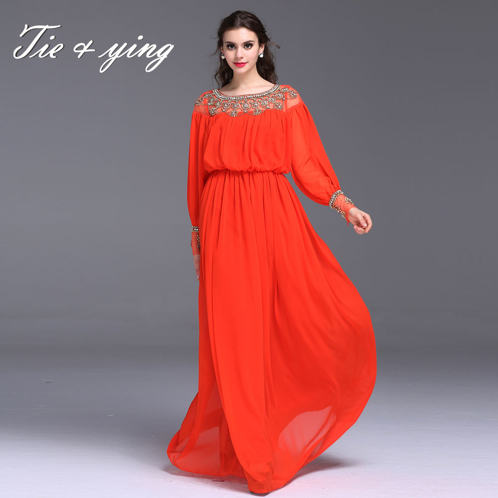 High-end red dresses with flowers 2016 summer new American European fashion runway embroidery ball gown slim maxi mesh dress XXL