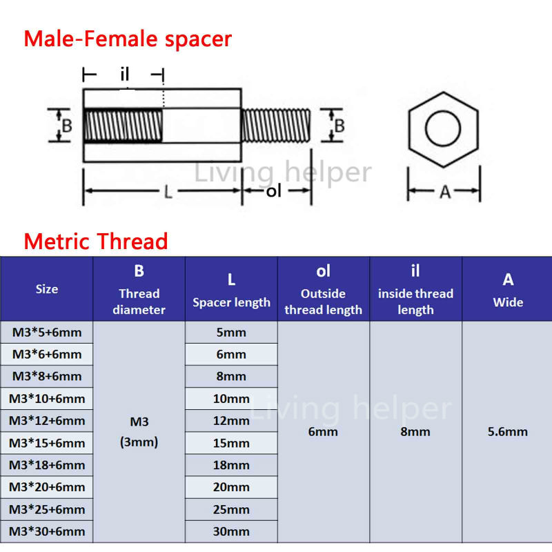 20Pcs M3 x Male Female Brass Hexagonal Pillars Standoff Spacer Screw 9+6MM ☆