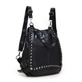 Edgy Rivet Fashion Soft Leather Backpack Occident Style Travel Bag Multi purpose Bag Shoulder Bag High
