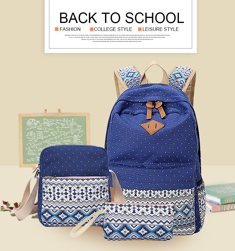 Wholesale 3 Pcs Set Women Backpack Canvas Printing School Bags For Teenagers Girls Backpacks Cute Rucksack Schoolbag Lady Bookbags Female