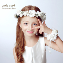 Fashion white bride wedding wreath head flowers wrist flower corsage flowergirl hair accessories