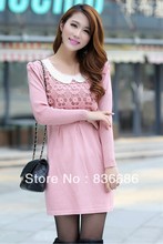 2014 Spring new arrival beaded round collar pure color Elegant knitting sweater dress